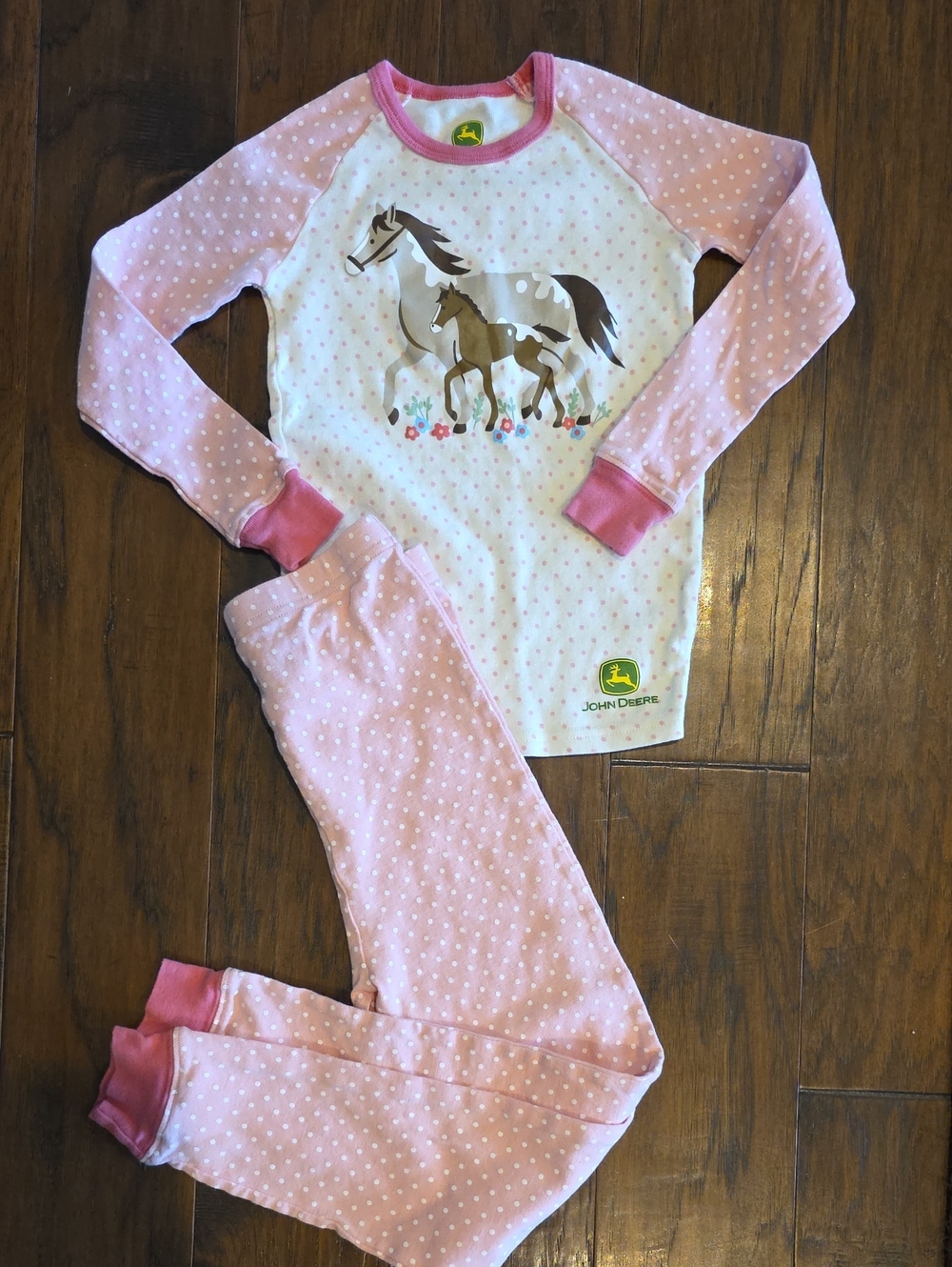 NWOT Size 6X John Deere Pink and White Horse Print Girls Pajama Set